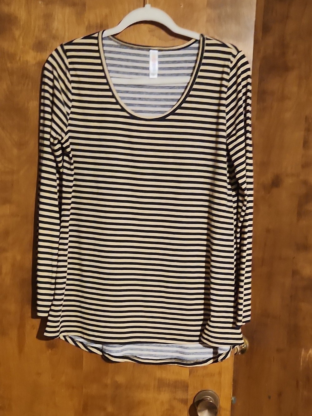 LuLaRoe Black and Cream Long Sleeve Striped Tee
